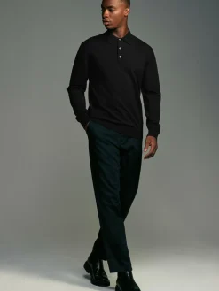 Online Next Regular Fit Knitted Long Sleeve Polo Shirts 2 Pack Black/Navy Blue