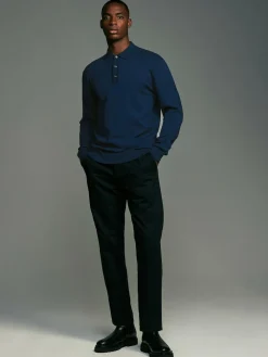 Online Next Regular Fit Knitted Long Sleeve Polo Shirts 2 Pack Black/Navy Blue