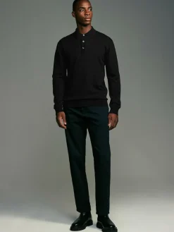 Online Next Regular Fit Knitted Long Sleeve Polo Shirts 2 Pack Black/Navy Blue