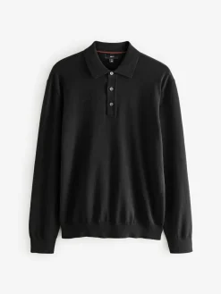 Online Next Regular Fit Knitted Long Sleeve Polo Shirts 2 Pack Black/Navy Blue