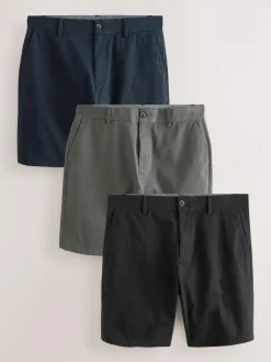 Next Black/Navy/Charcoal Straight Fit Stretch Chinos Shorts 3 Pack^ Shorts