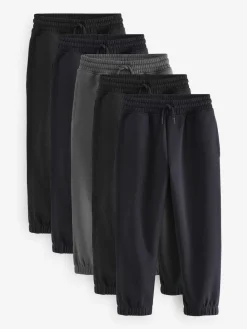 New Next Regular Fit Basic Joggers 5 Pack (3-16yrs) Black/Navy/Grey