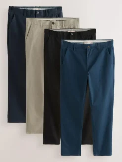 Best Next Black/Navy/Stone/Blue Slim Stretch Chino Trousers 4 Pack