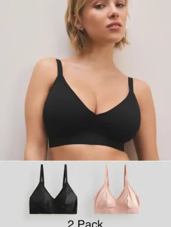 Hot Next Bralette DD+ Ultimate Comfort Non Wire Bralettes 2 Pack Black/Nude