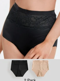 Next Black/Nude High Waist Lace Tummy Control Light Shaping Knickers 2 Pack