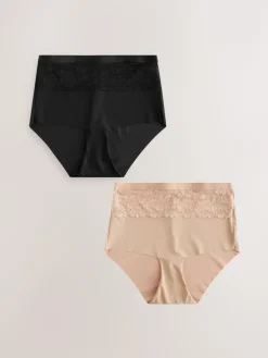 Next Black/Nude High Waist Lace Tummy Control Light Shaping Knickers 2 Pack