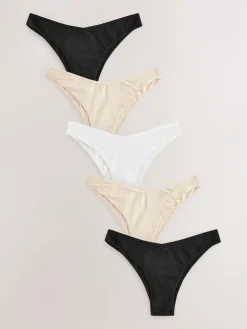 Sale Next Extra High Leg Cotton Rich Knickers 5 Pack Black/Pastel Rose Nude/White