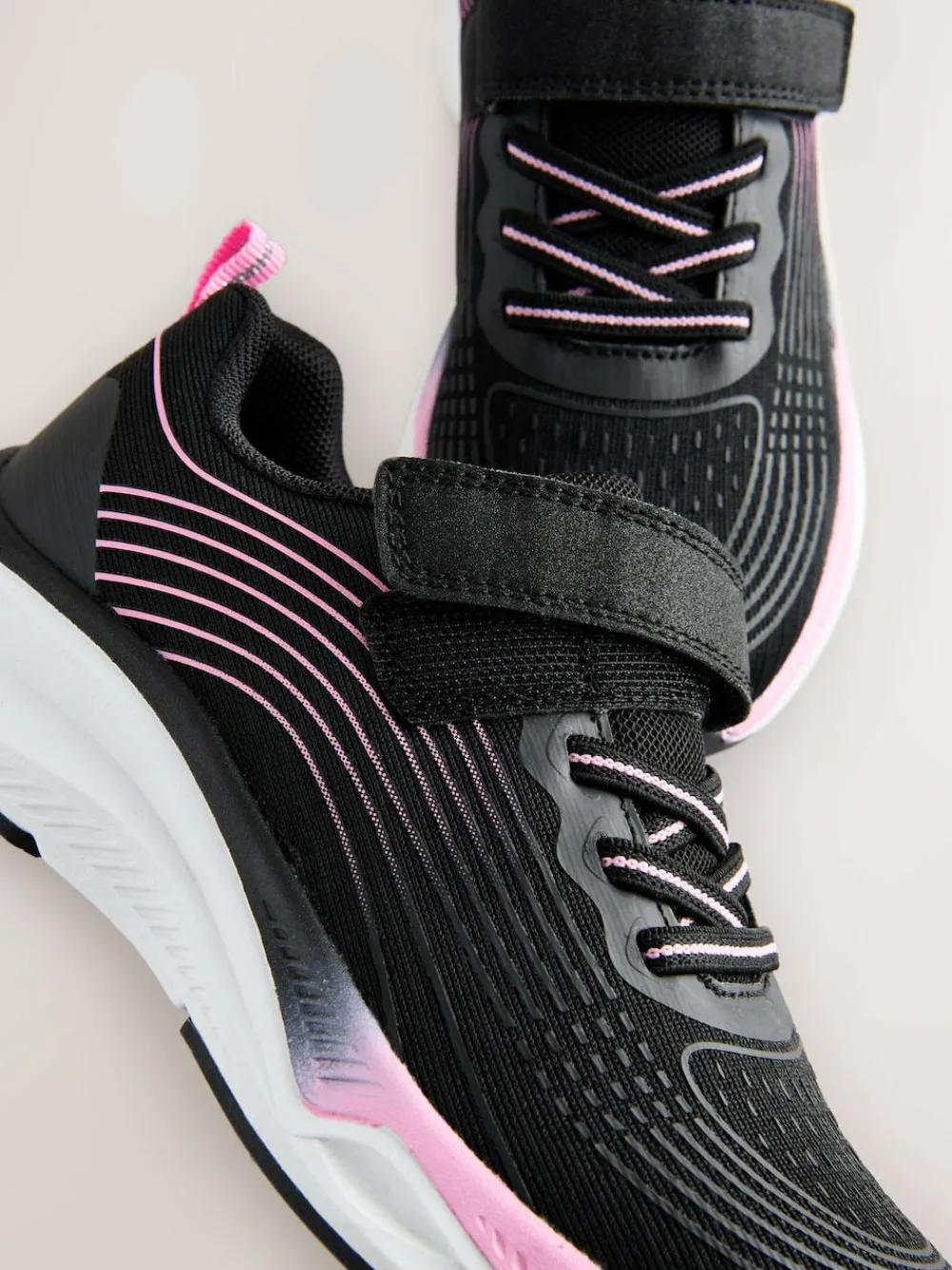 New Next Elastic Lace-Up Trainers Black/Pink