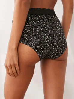 Next Black/Pink Heart Print Full Brief Cotton Lace Knickers 4 Pack^Women Panties