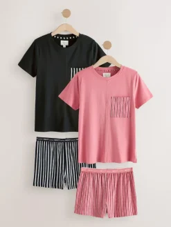 Best Next Short Set Pyjamas 2 Pack Black/Pink Stripe