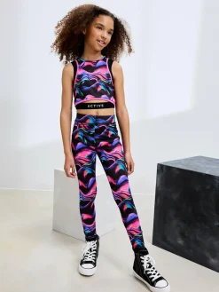Next Sports Crop Top (5-16yrs) Black/Pink Wave