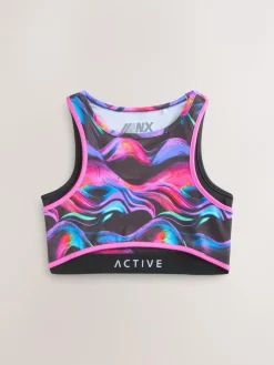 Next Sports Crop Top (5-16yrs) Black/Pink Wave