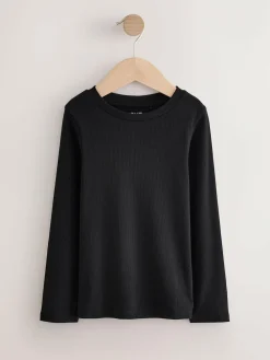 Clearance Next Black/Pink/White Long Sleeve Ribbed Tops 3 Pack (3-16yrs)