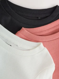 Clearance Next Black/Pink/White Long Sleeve Ribbed Tops 3 Pack (3-16yrs)