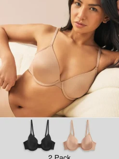 Next Black/Praline Nude Full Cup A-E Smoothing Ultimate Comfort Bras 2 Pack^Women Bras