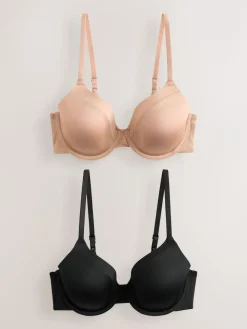 Next Black/Praline Nude Full Cup A-E Smoothing Ultimate Comfort Bras 2 Pack^Women Bras