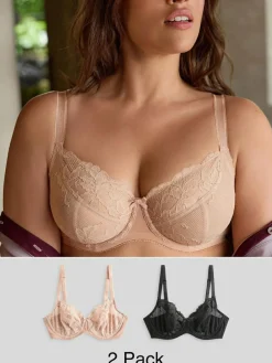 Discount Next Non Pad Balcony DD+ Lace Bras 2 Pack Black/Praline Nude