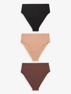 Sale Next High Waist High Leg No VPL Comfort Knickers 3 Pack Black/Praline Nude/Chocolate Nude