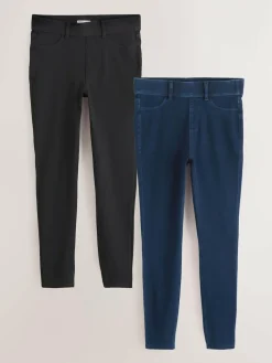 New Next Full Length Jersey Denim Leggings 2 Pack Black/Rinse Blue