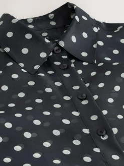 Online Next Sheer Long Sleeve Shirt Black/Sage Polka Dot