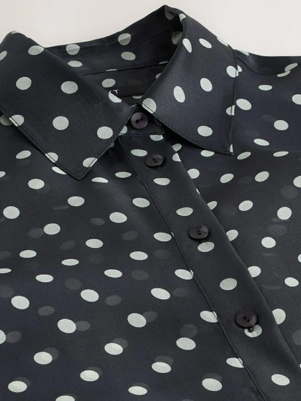 Online Next Sheer Long Sleeve Shirt Black/Sage Polka Dot