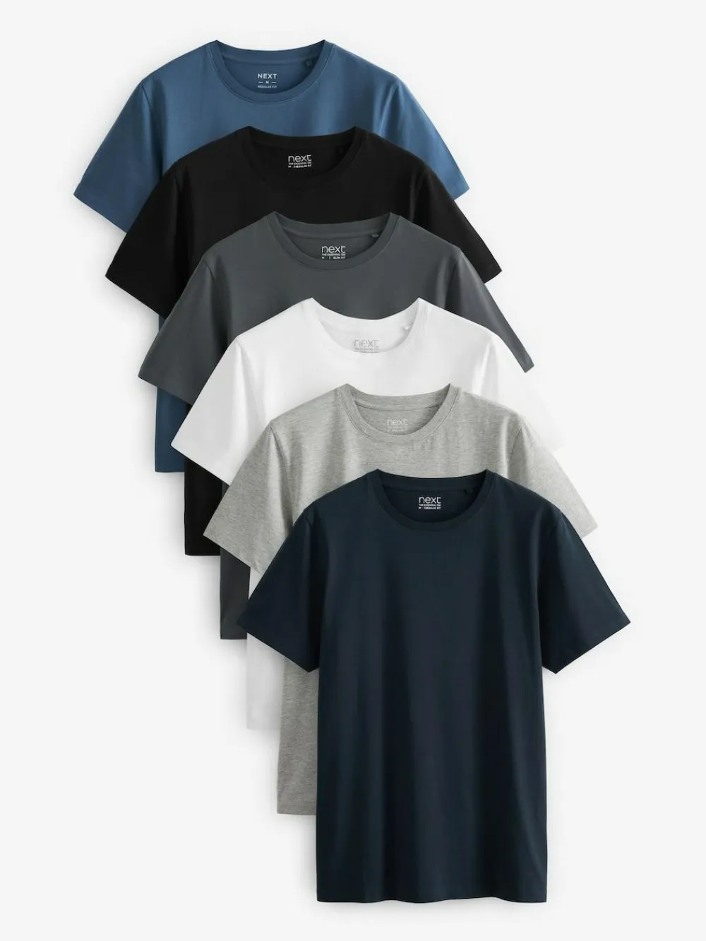 Sale Next Black/Slate/Grey Marl/White/Navy/Blue Regular Fit Essential Cotton T-Shirts 6 Pack