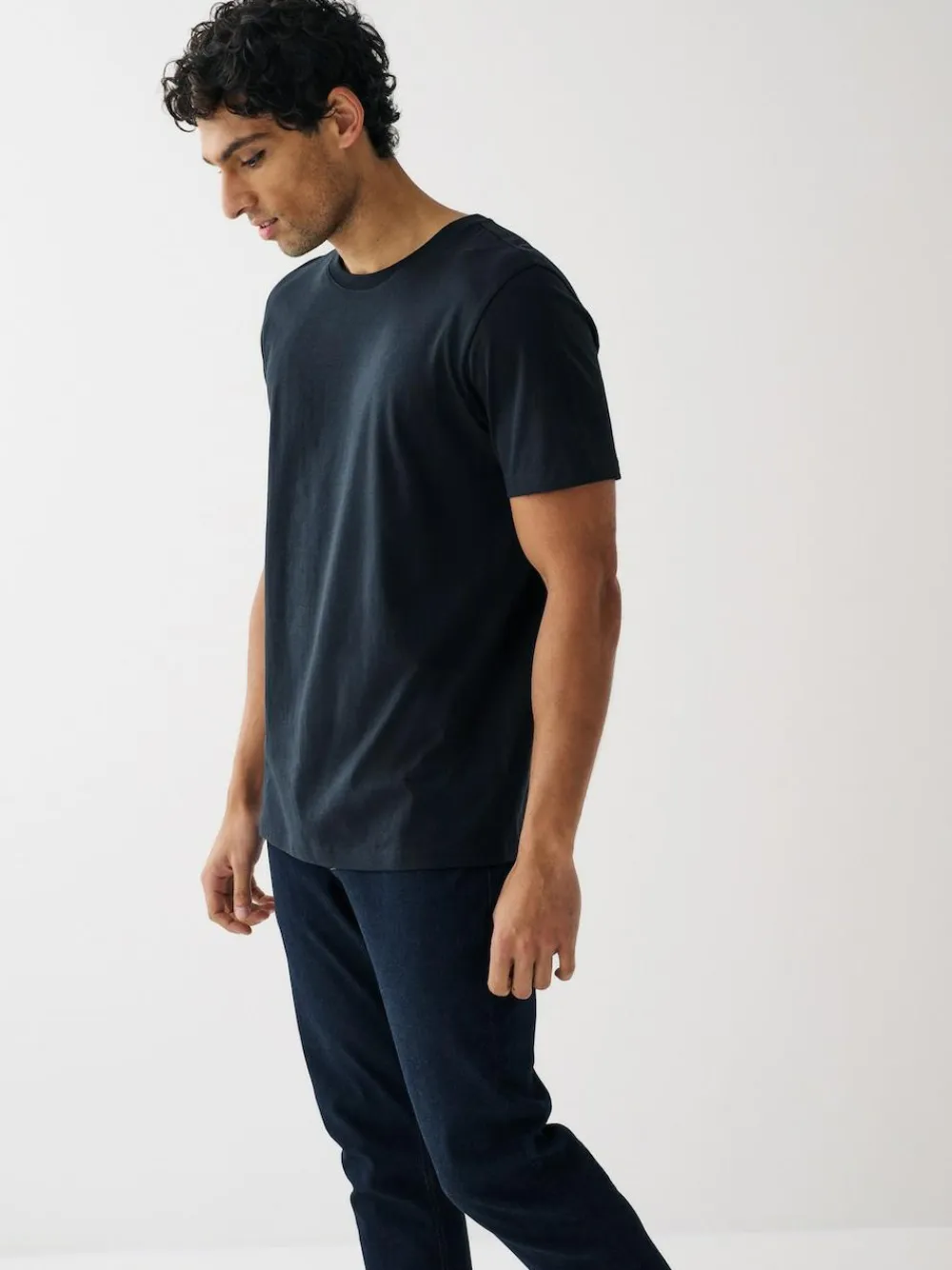 Sale Next Black/Slate/Grey Marl/White/Navy/Blue Regular Fit Essential Cotton T-Shirts 6 Pack