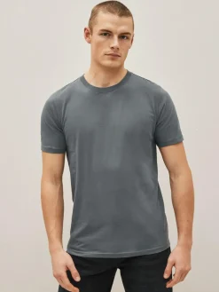 Next Black/Slate/Grey Marl/White/Navy/Blue Slim Fit Essential Cotton T-Shirts 6 Pack^ Nightwear|Tops & T-Shirts