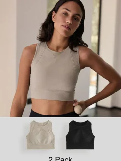 Next Black/Stone Seamless High Neck Medium Impact Sports Bras 2 Pack^Women Bras|All Lingerie