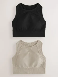 Next Black/Stone Seamless High Neck Medium Impact Sports Bras 2 Pack^Women Bras|All Lingerie