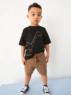 New Next Short Sleeve T-Shirt & Shorts Set 2 Pack (3mths-7yrs) (3mths-7yrs) Black/Tan Dinosaur