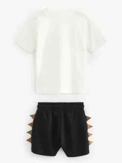 New Next Short Sleeve T-Shirt & Shorts Set 2 Pack (3mths-7yrs) (3mths-7yrs) Black/Tan Dinosaur