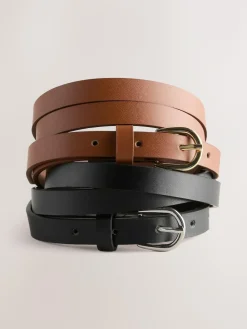 Sale Next PU Skinny Belts 2 Pack Black/Tan