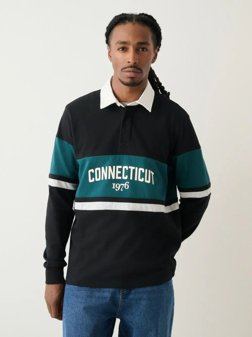 Next Black/Teal Blue Block Rugby Shirt^ Tops & T-Shirts