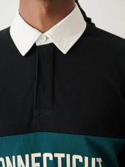 Next Black/Teal Blue Block Rugby Shirt^ Tops & T-Shirts