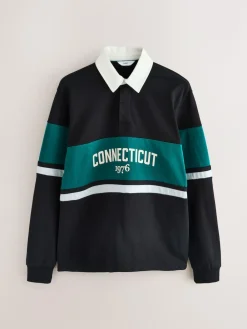 Next Black/Teal Blue Block Rugby Shirt^ Tops & T-Shirts