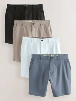 Sale Next Straight Fit Stretch Chino Shorts 4 Pack Black/Vintage Blue/ White/ Mushroom