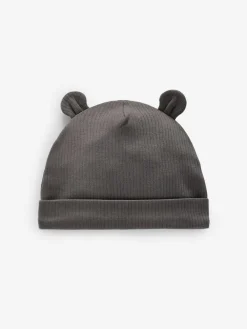 Next Black/White Bear Ear Beanie Baby Hats 3 Pack (0-18mths)^BOY Hats & Scratch Mitts|Newborn Accessories