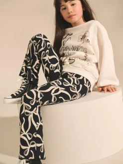 Next Black/White Bow 1 Pack Rib Flare Leggings (3-16yrs)^ Pants & Leggings|Pants & Leggings