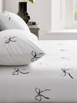 Next Black/White Bow Fitted Sheet and Pillowcase Set^ Bedsheets & Pillow Cases
