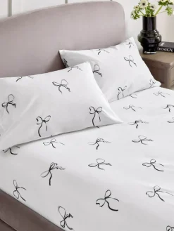 Next Black/White Bow Fitted Sheet and Pillowcase Set^ Bedsheets & Pillow Cases