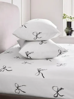 Next Black/White Bow Fitted Sheet and Pillowcase Set^ Bedsheets & Pillow Cases