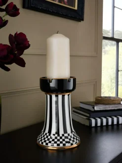 Online Next Black/White Check Ceramic Pillar Candle Holder