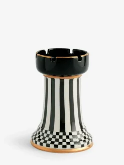 Online Next Black/White Check Ceramic Pillar Candle Holder