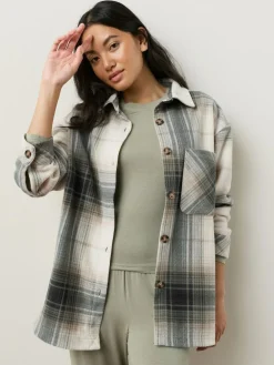 Best Next Polar Fleece Shacket Black/White Check