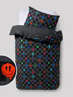 Discount Next Duvet Cover and Pillowcase Set Black/White Checkerboard Happy Face