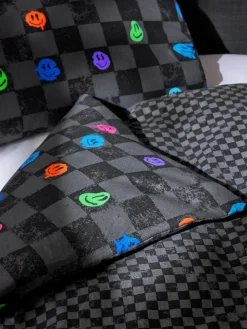Discount Next Duvet Cover and Pillowcase Set Black/White Checkerboard Happy Face