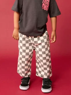Next Black/White Checkerboard Printed Pull On Wide Trousers (3mths-7yrs)