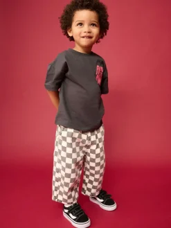 Next Black/White Checkerboard Printed Pull On Wide Trousers (3mths-7yrs)