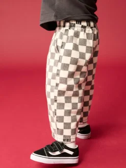 Next Black/White Checkerboard Printed Pull On Wide Trousers (3mths-7yrs)